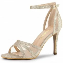 Allegra K Women's Glitter Ankle Strap Stiletto Heels Sandals