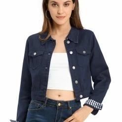 Allegra K Cropped Shirt Jacket With Contrast Collar And Cuffs Women