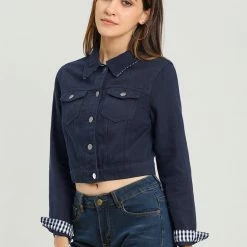 Allegra K Cropped Shirt Jacket With Contrast Collar And Cuffs Women