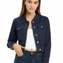 Allegra K Cropped Shirt Jacket With Contrast Collar And Cuffs Women