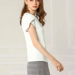 Allegra K Women's Elegant Tops Contrast Color Round Neck Cap Sleeve Solid Casual Shirt 29 Allegra K Women's Elegant Tops Contrast Color Round Neck Cap Sleeve Solid Casual Shirt