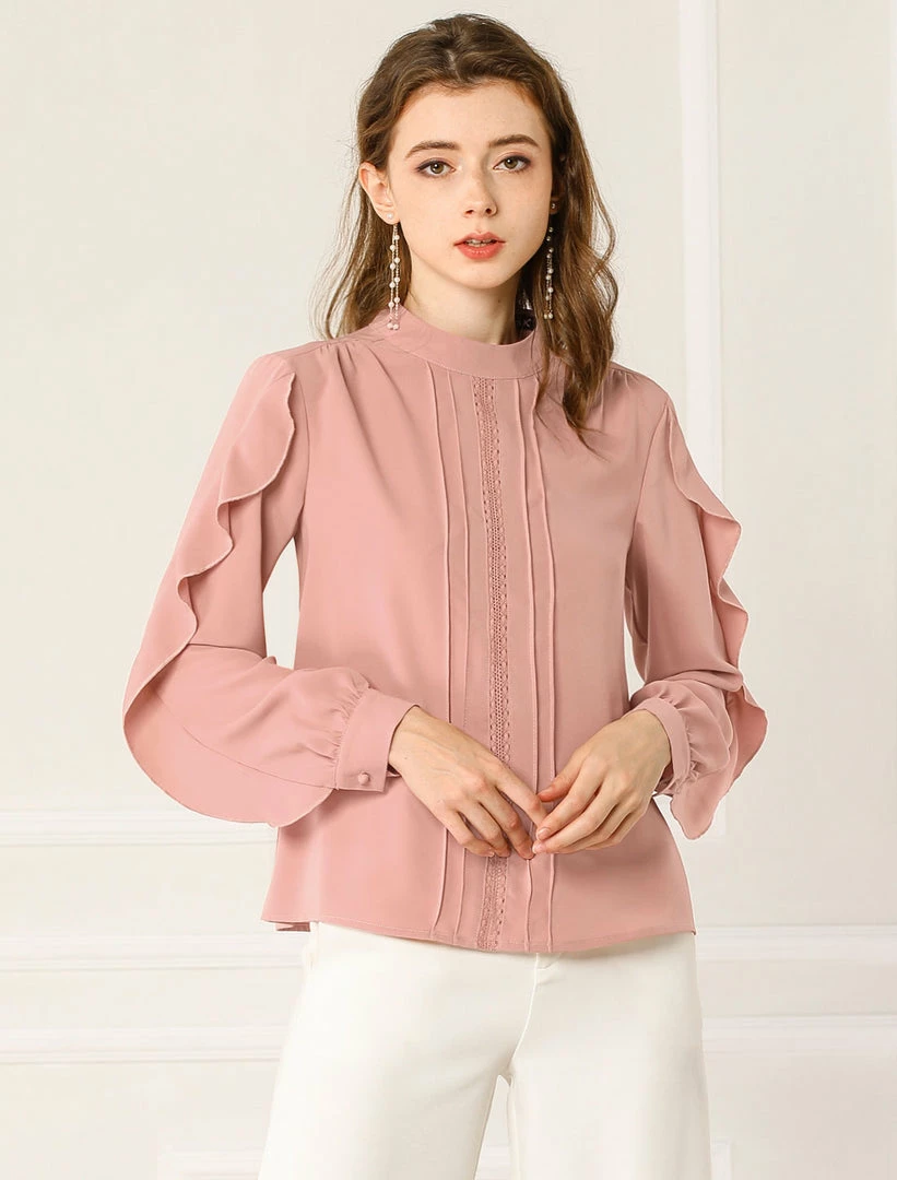 Allegra K Women's Ruffle Mock Neck Blouse Work Chiffon Long Ruffled Sleeve Pleated Shirt Top 5 Allegra K Women's Ruffle Mock Neck Blouse Work Chiffon Long Ruffled Sleeve Pleated Shirt Top