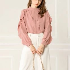 Allegra K Women's Ruffle Mock Neck Blouse Work Chiffon Long Ruffled Sleeve Pleated Shirt Top 12 Allegra K Women's Ruffle Mock Neck Blouse Work Chiffon Long Ruffled Sleeve Pleated Shirt Top