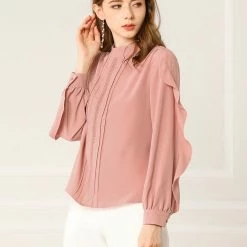 Allegra K Women's Ruffle Mock Neck Blouse Work Chiffon Long Ruffled Sleeve Pleated Shirt Top 13 Allegra K Women's Ruffle Mock Neck Blouse Work Chiffon Long Ruffled Sleeve Pleated Shirt Top