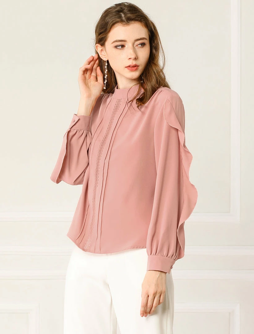 Allegra K Women's Ruffle Mock Neck Blouse Work Chiffon Long Ruffled Sleeve Pleated Shirt Top 7 Allegra K Women's Ruffle Mock Neck Blouse Work Chiffon Long Ruffled Sleeve Pleated Shirt Top