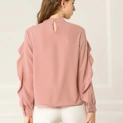 Allegra K Women's Ruffle Mock Neck Blouse Work Chiffon Long Ruffled Sleeve Pleated Shirt Top 14 Allegra K Women's Ruffle Mock Neck Blouse Work Chiffon Long Ruffled Sleeve Pleated Shirt Top