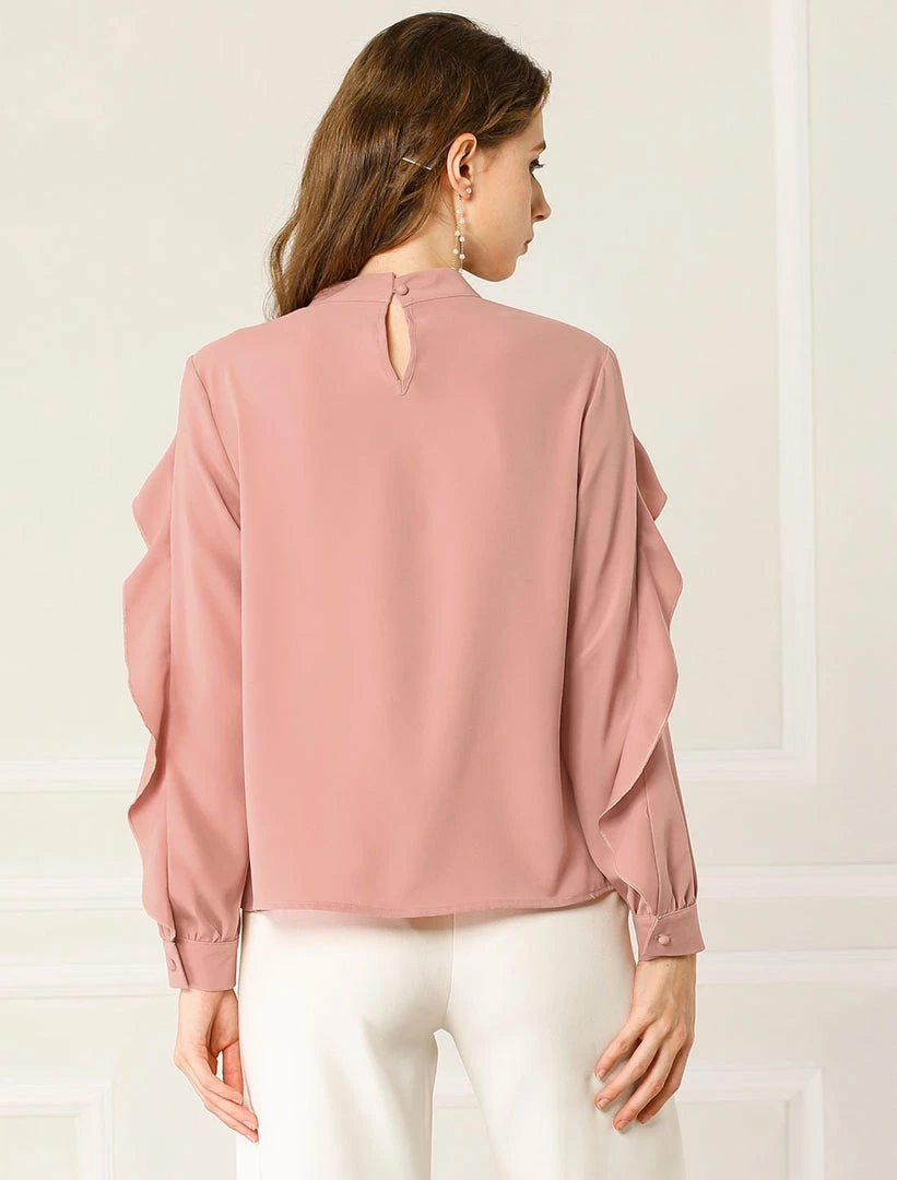 Allegra K Women's Ruffle Mock Neck Blouse Work Chiffon Long Ruffled Sleeve Pleated Shirt Top 8 Allegra K Women's Ruffle Mock Neck Blouse Work Chiffon Long Ruffled Sleeve Pleated Shirt Top