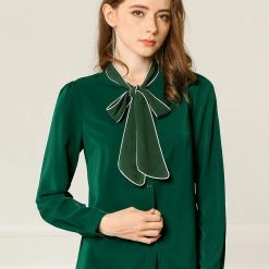 Allegra K Tie Neck Contrast Color Button Down Long Sleeves Shirt 41 Allegra K Tie Neck Contrast Color Button Down Long Sleeves Shirt