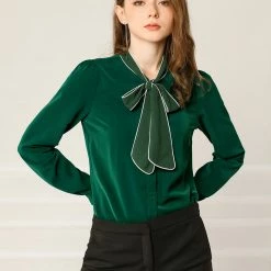 Allegra K Tie Neck Contrast Color Button Down Long Sleeves Shirt 42 Allegra K Tie Neck Contrast Color Button Down Long Sleeves Shirt