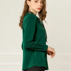 Allegra K Tie Neck Contrast Color Button Down Long Sleeves Shirt 43 Allegra K Tie Neck Contrast Color Button Down Long Sleeves Shirt