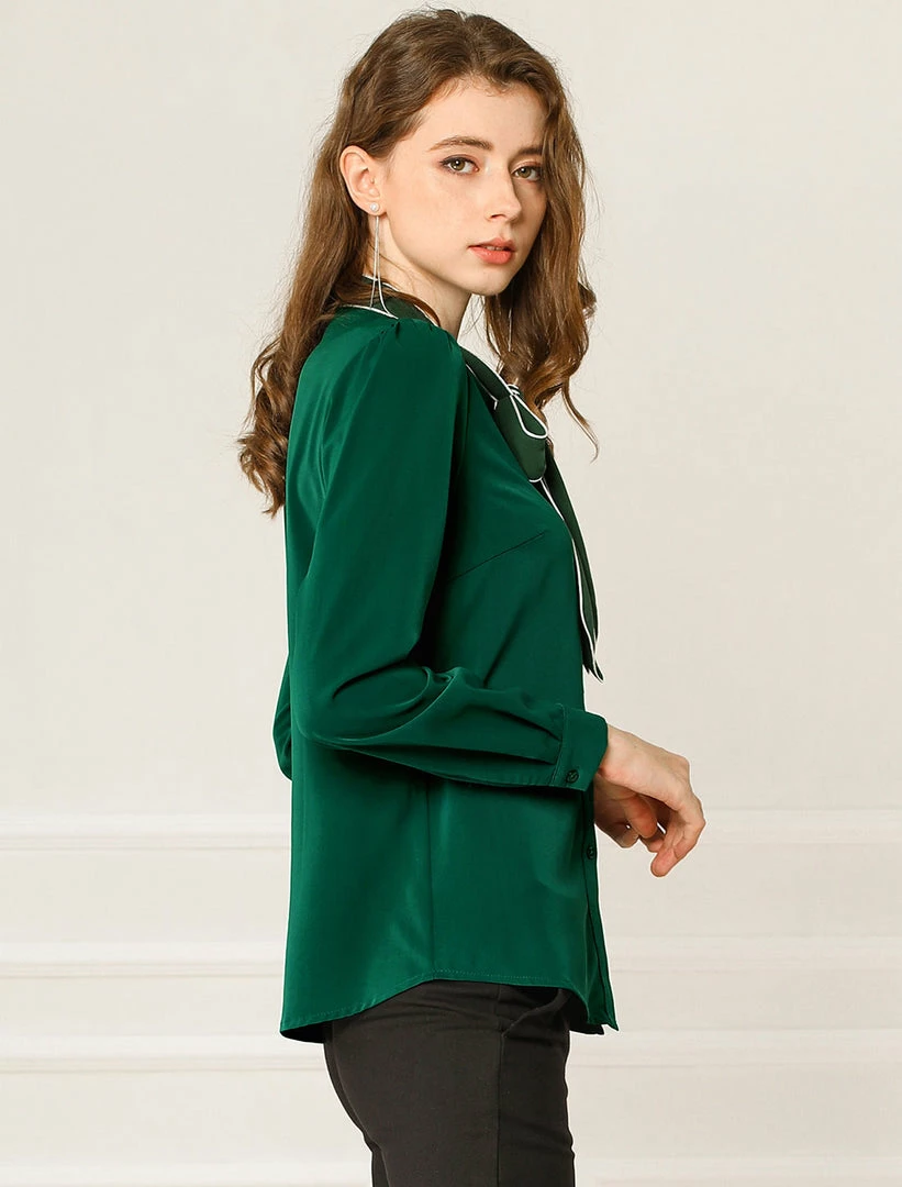 Allegra K Tie Neck Contrast Color Button Down Long Sleeves Shirt 7 Allegra K Tie Neck Contrast Color Button Down Long Sleeves Shirt