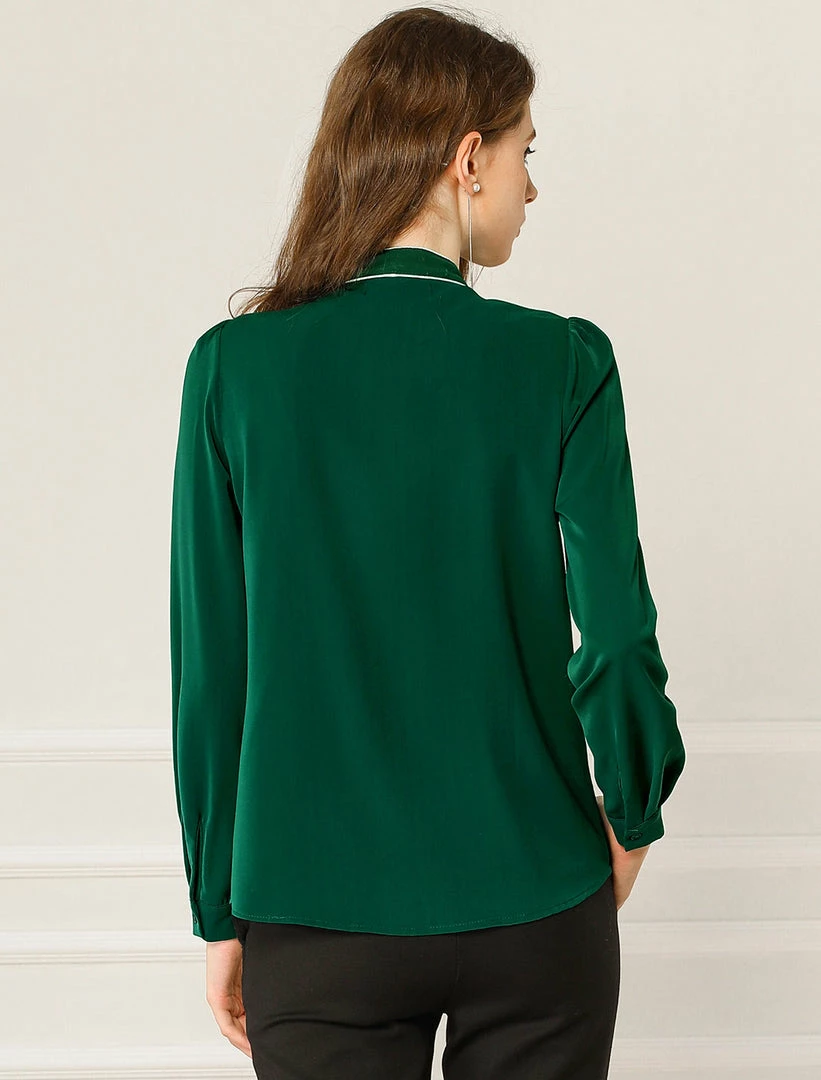 Allegra K Tie Neck Contrast Color Button Down Long Sleeves Shirt 8 Allegra K Tie Neck Contrast Color Button Down Long Sleeves Shirt