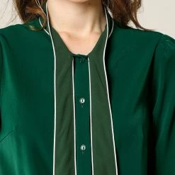 Allegra K Tie Neck Contrast Color Button Down Long Sleeves Shirt 45 Allegra K Tie Neck Contrast Color Button Down Long Sleeves Shirt