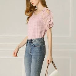 Allegra K Women's Summer Ruffle Blouses Boat Neck Chiffon T-Shirts Out Shoulder Tops 23 Allegra K Women's Summer Ruffle Blouses Boat Neck Chiffon T-Shirts Out Shoulder Tops