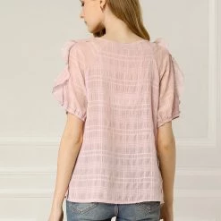 Allegra K Women's Summer Ruffle Blouses Boat Neck Chiffon T-Shirts Out Shoulder Tops 24 Allegra K Women's Summer Ruffle Blouses Boat Neck Chiffon T-Shirts Out Shoulder Tops