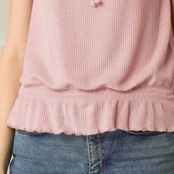 Allegra K Women's Short Sleeve Tie Neck Ruffle Hem Round Neck Blouson Blouse Tops