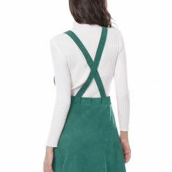 Allegra K Women's Corduroy Button Decor A Line Suspender Overall Skirt Dress