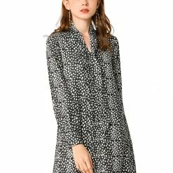 Allegra K Women's Loose Tie Neck Leopard Shift Dress 12 Allegra K Women's Loose Tie Neck Leopard Shift Dress
