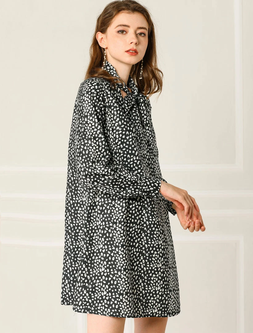 Allegra K Women's Loose Tie Neck Leopard Shift Dress 7 Allegra K Women's Loose Tie Neck Leopard Shift Dress