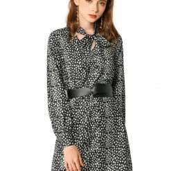 Allegra K Women's Loose Tie Neck Leopard Shift Dress