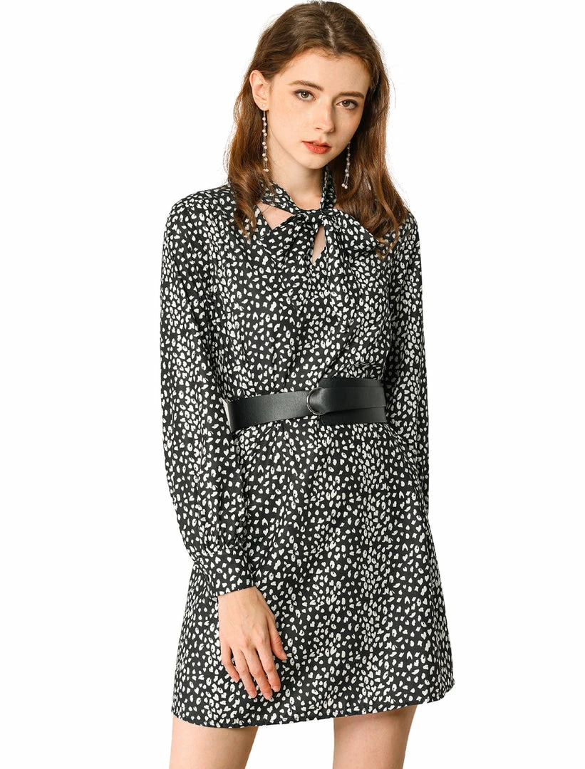 Allegra K Women's Loose Tie Neck Leopard Shift Dress 4 Allegra K Women's Loose Tie Neck Leopard Shift Dress