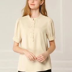 Allegra K Women's Work Office Top Blouse Ruffled Puff Sleeve Shirt 59 Allegra K Women's Work Office Top Blouse Ruffled Puff Sleeve Shirt