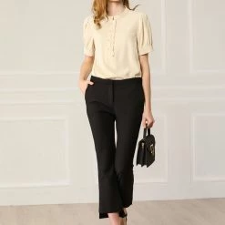 Allegra K Women's Work Office Top Blouse Ruffled Puff Sleeve Shirt 60 Allegra K Women's Work Office Top Blouse Ruffled Puff Sleeve Shirt