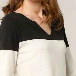 Allegra K Split V-neck Long Sleeves Color Block T-Shirt 95 Allegra K Split V-neck Long Sleeves Color Block T-Shirt