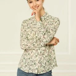 Allegra K Long Sleeve Button Down Ditsy Floral Shirt Women
