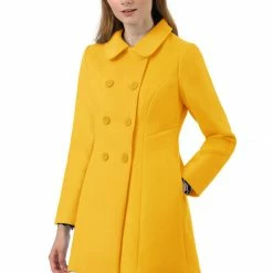 Allegra K Double Breasted Peter Pan Collar Thigh Length Coat