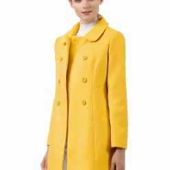 Allegra K Double Breasted Peter Pan Collar Thigh Length Coat