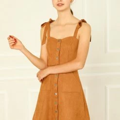 Allegra K Women's Strap Button Down Faux Suede A-Line Mini Overall Dress 106 Allegra K Women's Strap Button Down Faux Suede A-Line Mini Overall Dress