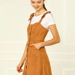 Allegra K Women's Strap Button Down Faux Suede A-Line Mini Overall Dress 107 Allegra K Women's Strap Button Down Faux Suede A-Line Mini Overall Dress