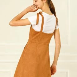 Allegra K Women's Strap Button Down Faux Suede A-Line Mini Overall Dress 108 Allegra K Women's Strap Button Down Faux Suede A-Line Mini Overall Dress