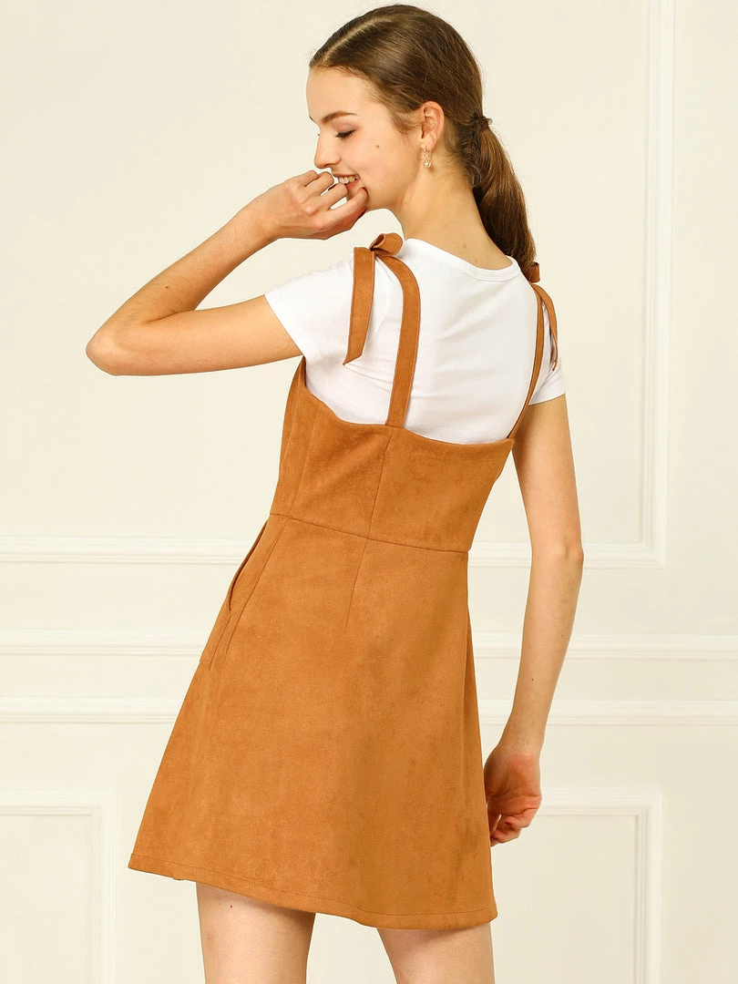 Allegra K Women's Strap Button Down Faux Suede A-Line Mini Overall Dress 55 Allegra K Women's Strap Button Down Faux Suede A-Line Mini Overall Dress
