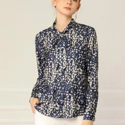 Women Allegra K Elegant Casual Floral Bow Tie Neck Button Up Blouse Shirt 24 Women Allegra K Elegant Casual Floral Bow Tie Neck Button Up Blouse Shirt