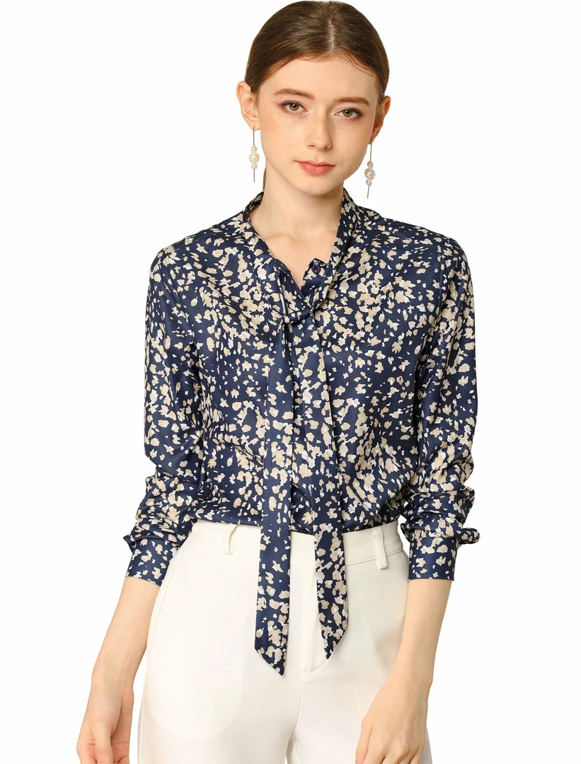 Women Allegra K Elegant Casual Floral Bow Tie Neck Button Up Blouse Shirt 4 Women Allegra K Elegant Casual Floral Bow Tie Neck Button Up Blouse Shirt