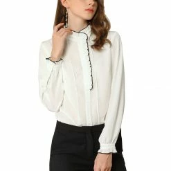 Allegra K Women's Work Office Ruffled Button Down Long Sleeve Shirts Blouse 11 Allegra K Women's Work Office Ruffled Button Down Long Sleeve Shirts Blouse