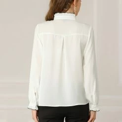 Allegra K Women's Work Office Ruffled Button Down Long Sleeve Shirts Blouse 14 Allegra K Women's Work Office Ruffled Button Down Long Sleeve Shirts Blouse