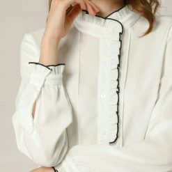 Allegra K Women's Work Office Ruffled Button Down Long Sleeve Shirts Blouse 15 Allegra K Women's Work Office Ruffled Button Down Long Sleeve Shirts Blouse