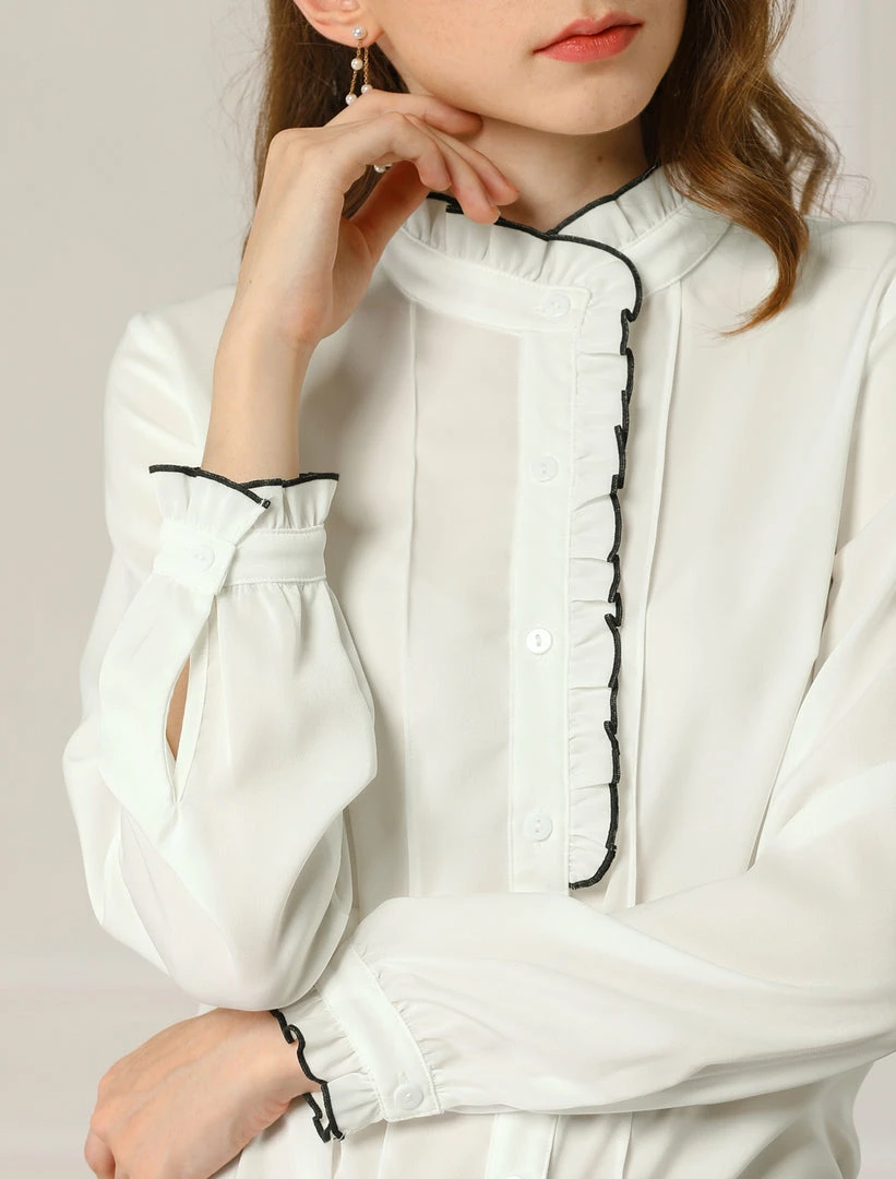 Allegra K Women's Work Office Ruffled Button Down Long Sleeve Shirts Blouse 9 Allegra K Women's Work Office Ruffled Button Down Long Sleeve Shirts Blouse