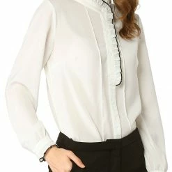 Allegra K Women's Work Office Ruffled Button Down Long Sleeve Shirts Blouse 10 Allegra K Women's Work Office Ruffled Button Down Long Sleeve Shirts Blouse