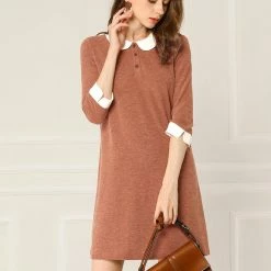 Allegra K Women's Peter Pan Collar Dresses Casual Half Sleeves Knit Doll Collared Dress