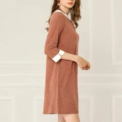 Allegra K Women's Peter Pan Collar Dresses Casual Half Sleeves Knit Doll Collared Dress