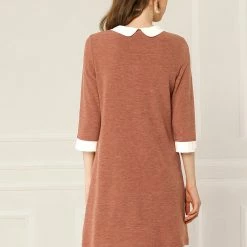 Allegra K Women's Peter Pan Collar Dresses Casual Half Sleeves Knit Doll Collared Dress