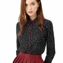 Allegra K Long Sleeve Button Down Polka Dot Shirt
