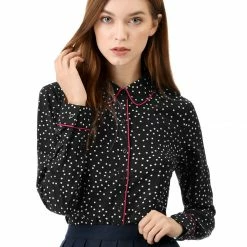 Allegra K Long Sleeve Button Down Polka Dot Shirt