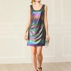 Allegra K Women's Sparkle Sleeveless Sexy Mini Party Metallic Clubwear Dress