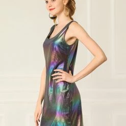 Allegra K Women's Sparkle Sleeveless Sexy Mini Party Metallic Clubwear Dress