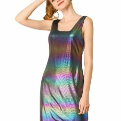 Allegra K Women's Sparkle Sleeveless Sexy Mini Party Metallic Clubwear Dress